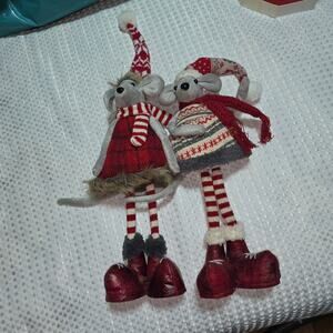 CHRISTMAS MOUSE SET OF 2 TALL STANDING STUFFED CHRISTMAS DECOR